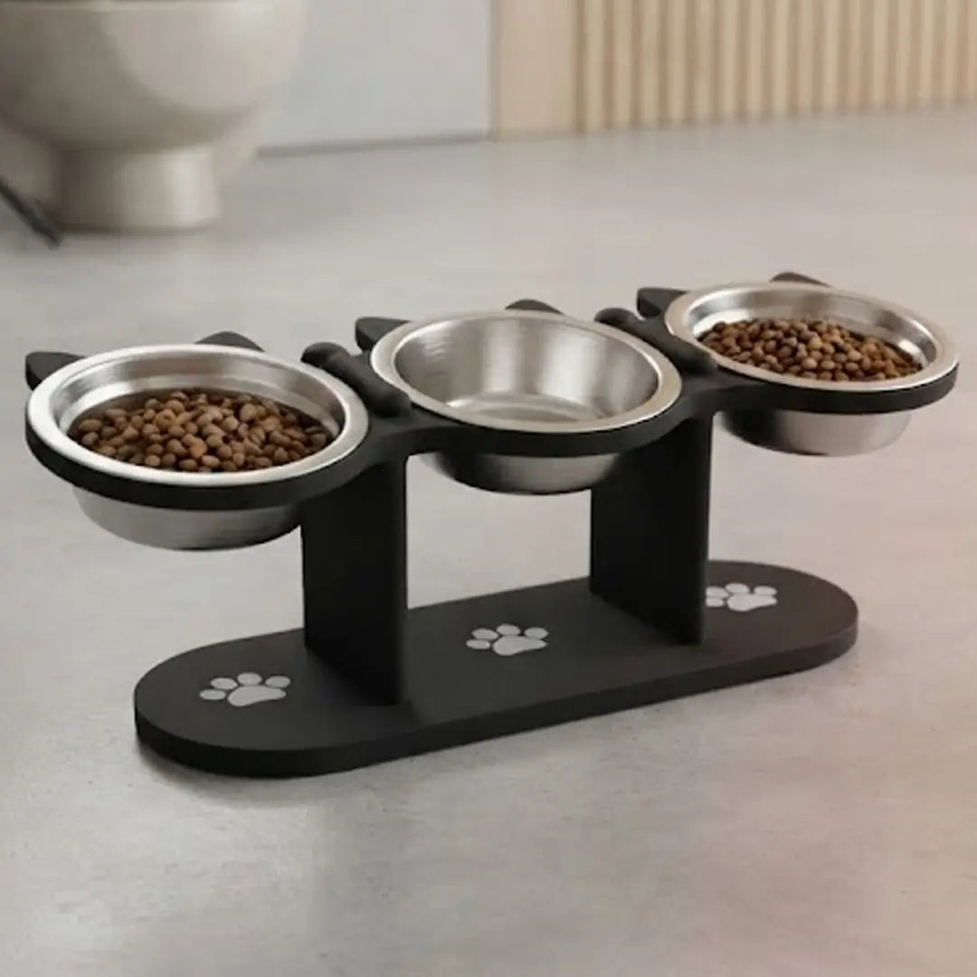 15° Tilted Raised Pet Bowl, Triple Stainless Steel Feeding Station for Cats and Small Dogs