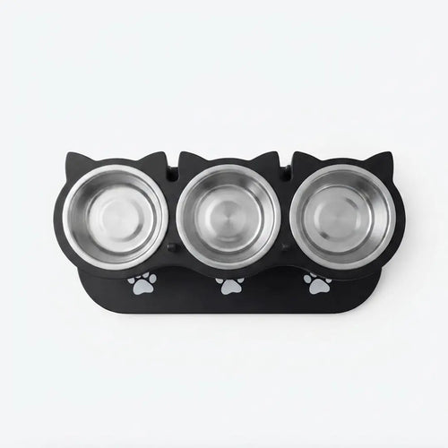 15° Tilted Raised Pet Bowl, Triple Stainless Steel Feeding Station for Cats and Small Dogs