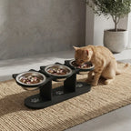 15° Tilted Raised Pet Bowl, Triple Stainless Steel Feeding Station for Cats and Small Dogs