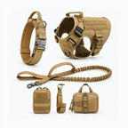 6-Piece Tactical Dog Harness Set for Large Dogs - MOLLE Vest with Collar, Bungee Leash & Pouches