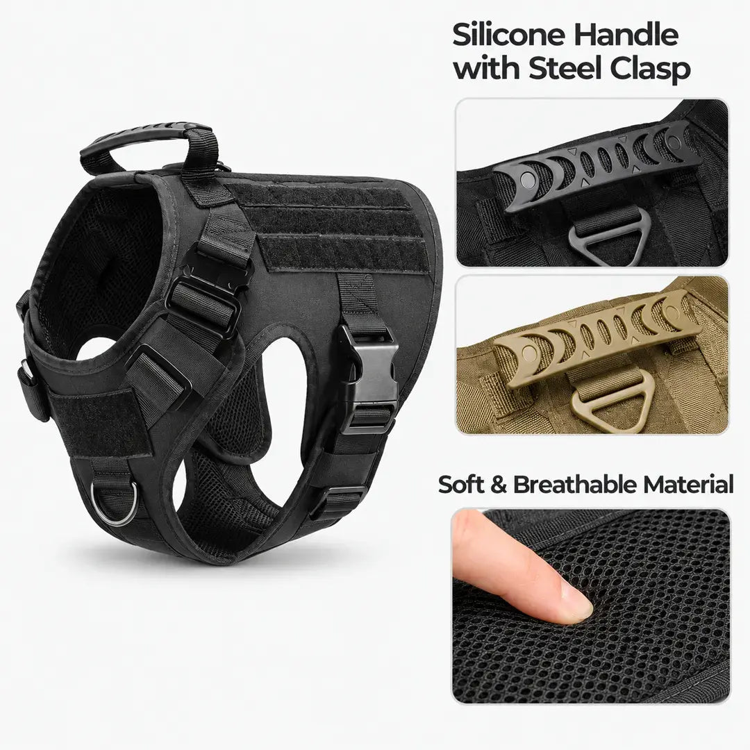 6-Piece Tactical Dog Harness Set for Large Dogs - MOLLE Vest with Collar, Bungee Leash & Pouches