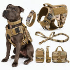 6-Piece Tactical Dog Harness Set for Large Dogs - MOLLE Vest with Collar, Bungee Leash & Pouches