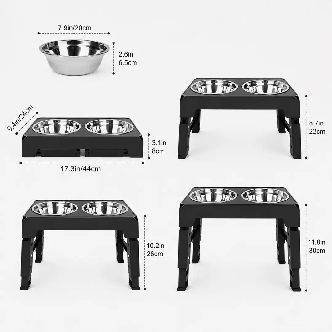 Adjustable Raised Dog Bowl, Elevated Feeding Station with 2 Stainless Steel Bowls