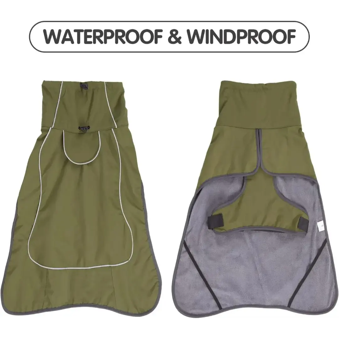 Adjustable Windproof Winter Dog Coat with Fleece Lining & Leash Opening