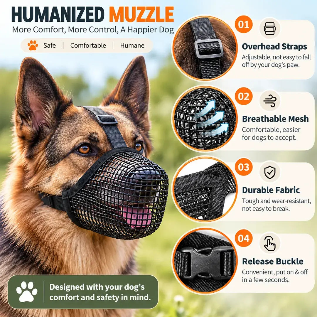 Breathable Dog Muzzle for Small & Large Dogs, Soft Mesh Adjustable Fit