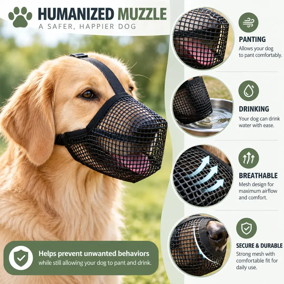 Breathable Dog Muzzle for Small & Large Dogs, Soft Mesh Adjustable Fit