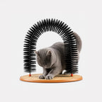 Cat Self Groomer for Indoor Cats, Arch Scratcher, Wooden Base