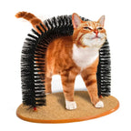 Cat Self Groomer for Indoor Cats, Arch Scratcher, Wooden Base