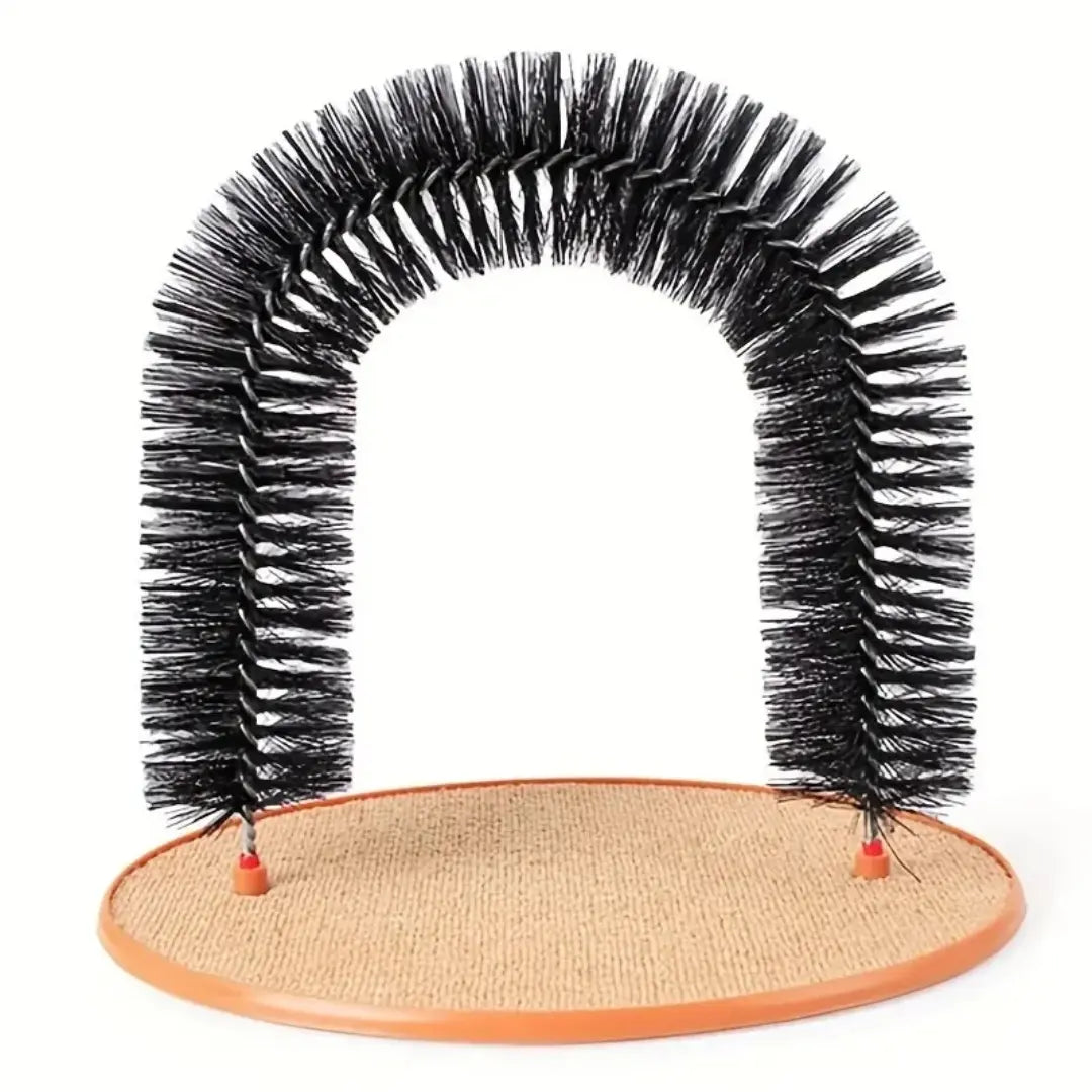 Cat Self Groomer for Indoor Cats, Arch Scratcher, Wooden Base