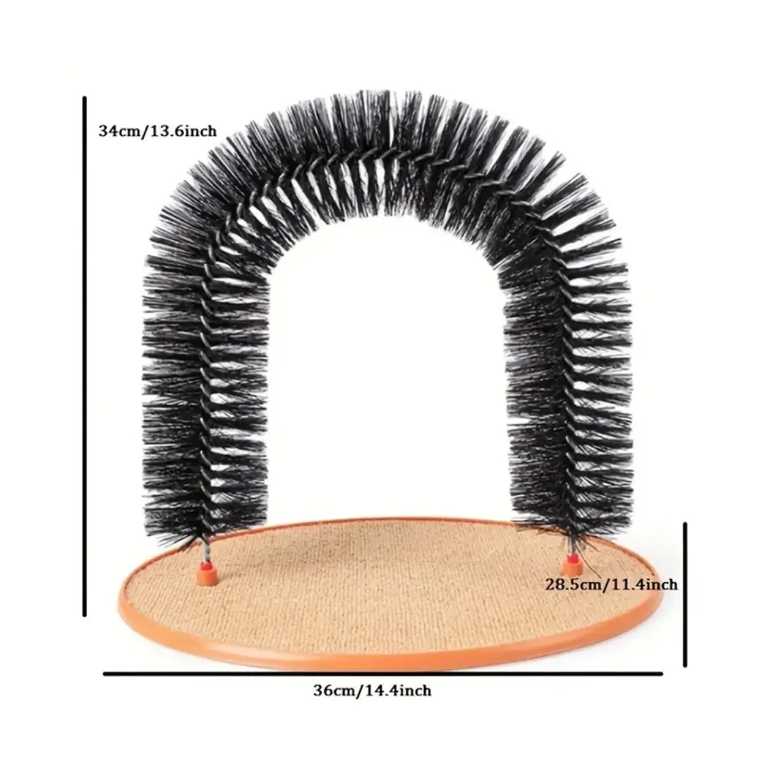Cat Self Groomer for Indoor Cats, Arch Scratcher, Wooden Base