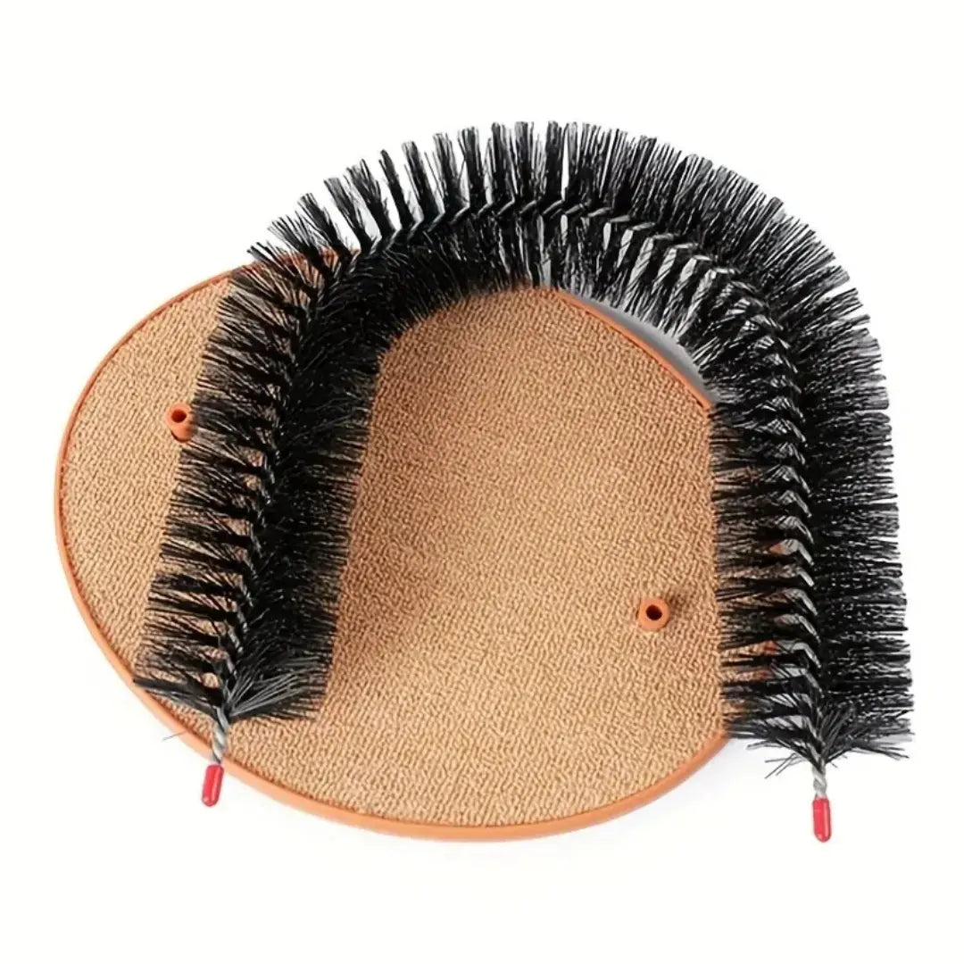 Cat Self Groomer for Indoor Cats, Arch Scratcher, Wooden Base