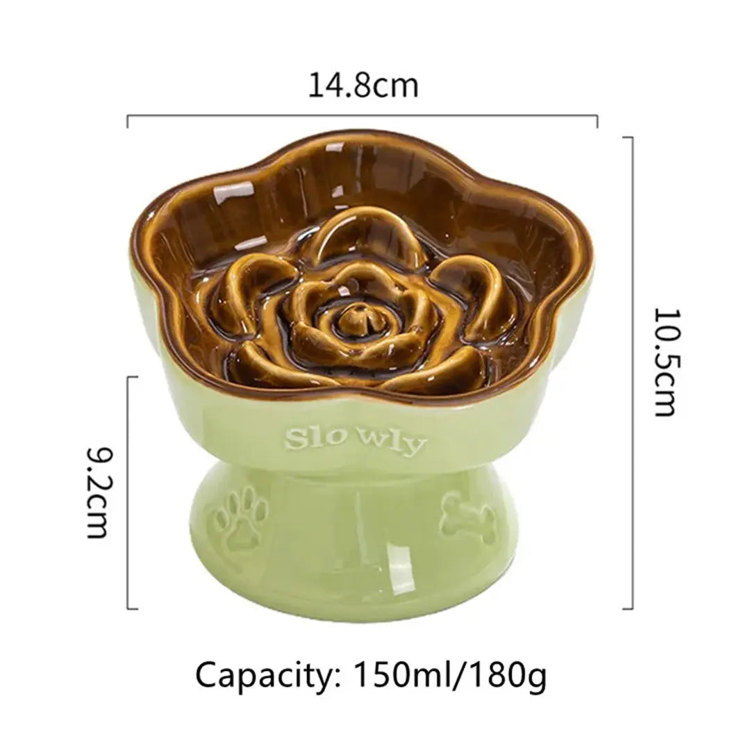 Ceramic Slow Feeder Bowl for Cats & Small Dogs, Raised Pedestal