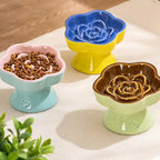 Ceramic Slow Feeder Bowl for Cats & Small Dogs, Raised Pedestal