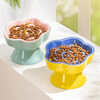 Ceramic Slow Feeder Bowl for Cats & Small Dogs, Raised Pedestal