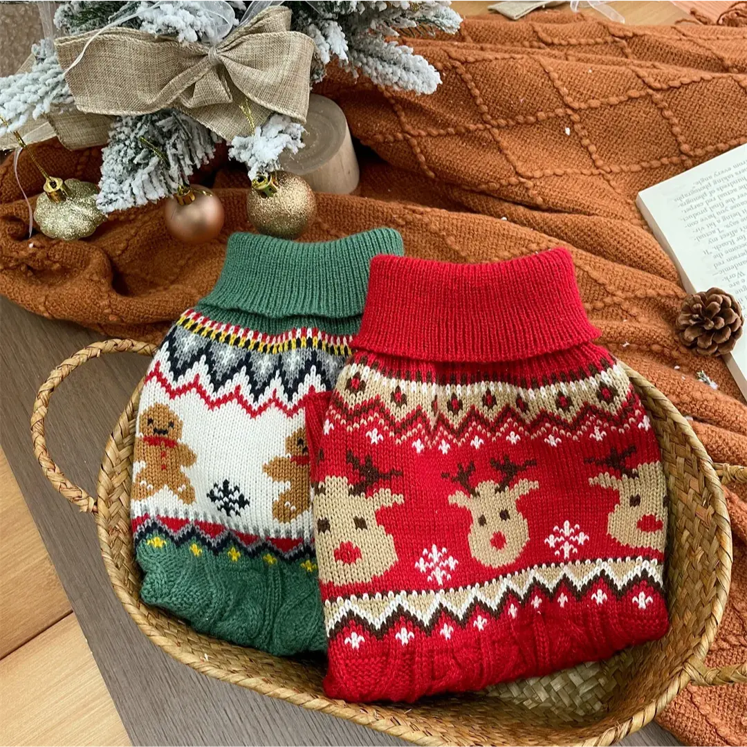 Christmas Dog Jumper for Small & Medium Dogs, Festive Fair Isle Knit