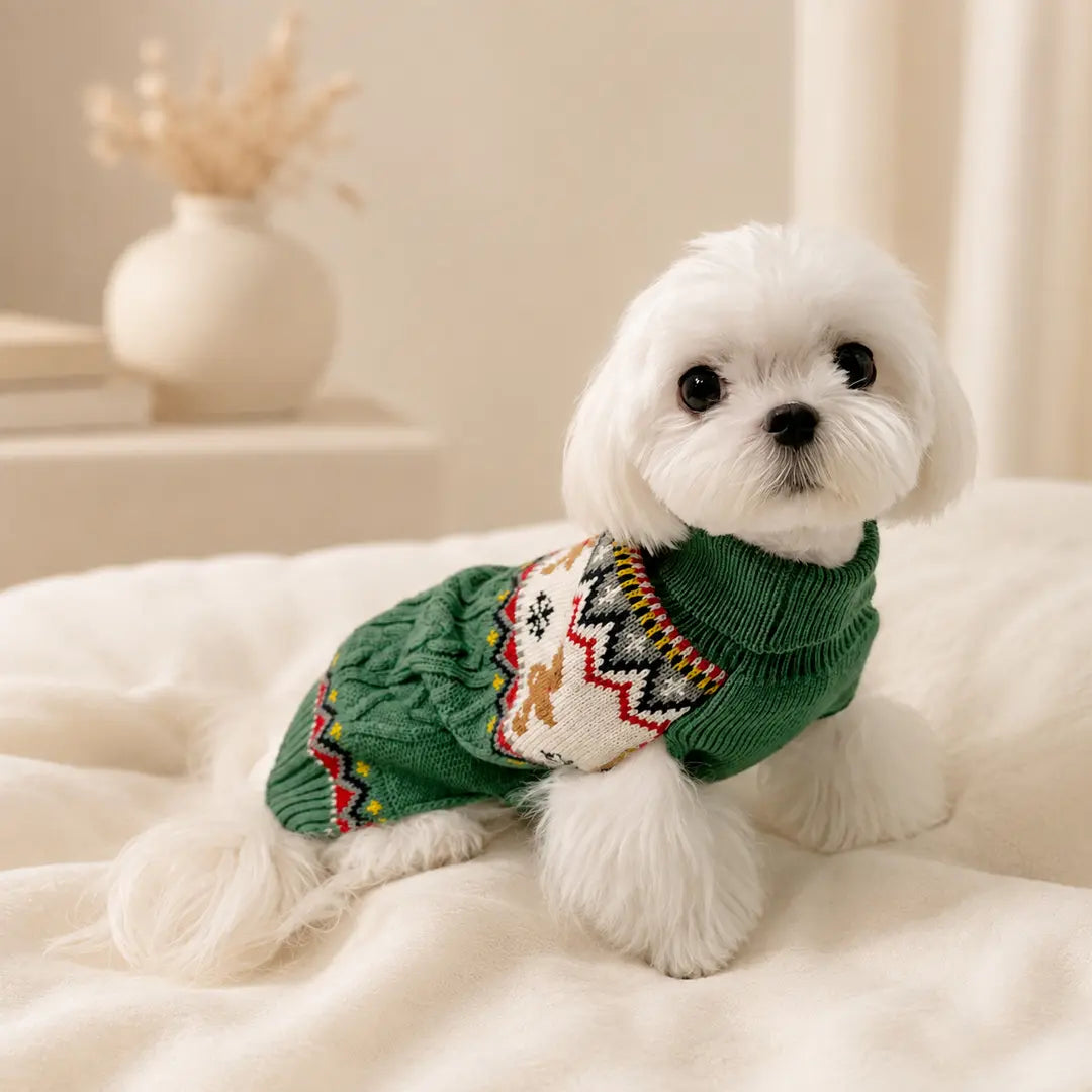 Christmas Dog Jumper for Small & Medium Dogs, Festive Fair Isle Knit