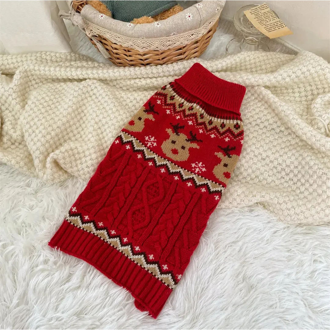 Christmas Dog Jumper for Small & Medium Dogs, Festive Fair Isle Knit
