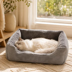 Cozy Basket-Style Pet Bed Cushion with Raised Plush Sides for Cats & Small Dogs