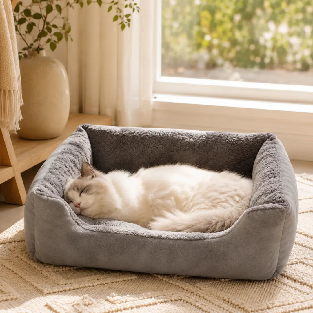 Cozy Basket-Style Pet Bed Cushion with Raised Plush Sides for Cats & Small Dogs