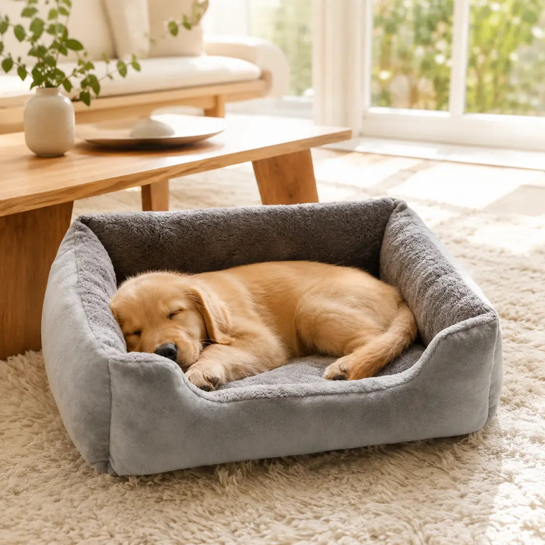 Cozy Basket-Style Pet Bed Cushion with Raised Plush Sides for Cats & Small Dogs