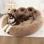 Cozy Bear Paw Dog Bed with Fluffy Raised Backrest for Dogs & Cats
