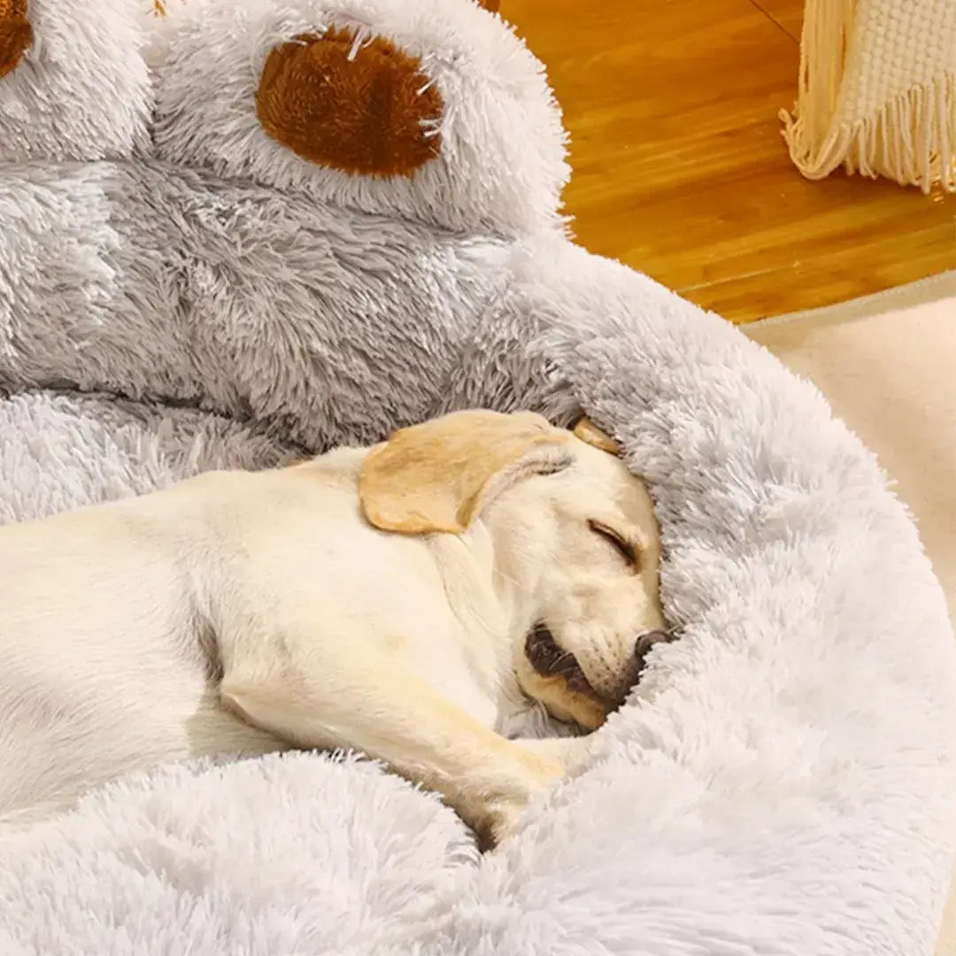 Cozy Bear Paw Dog Bed with Fluffy Raised Backrest for Dogs & Cats