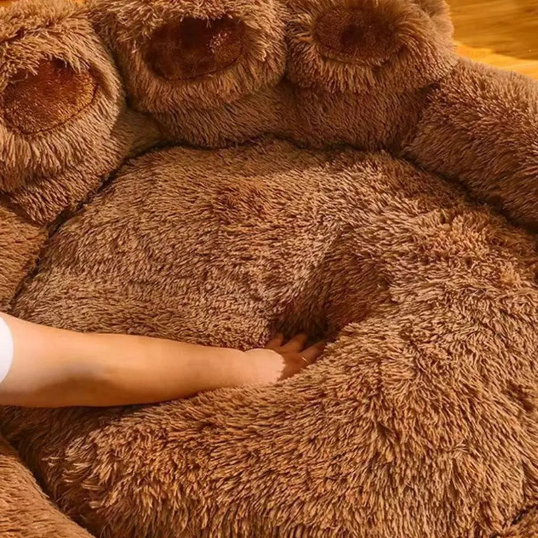 Cozy Bear Paw Dog Bed with Fluffy Raised Backrest for Dogs & Cats