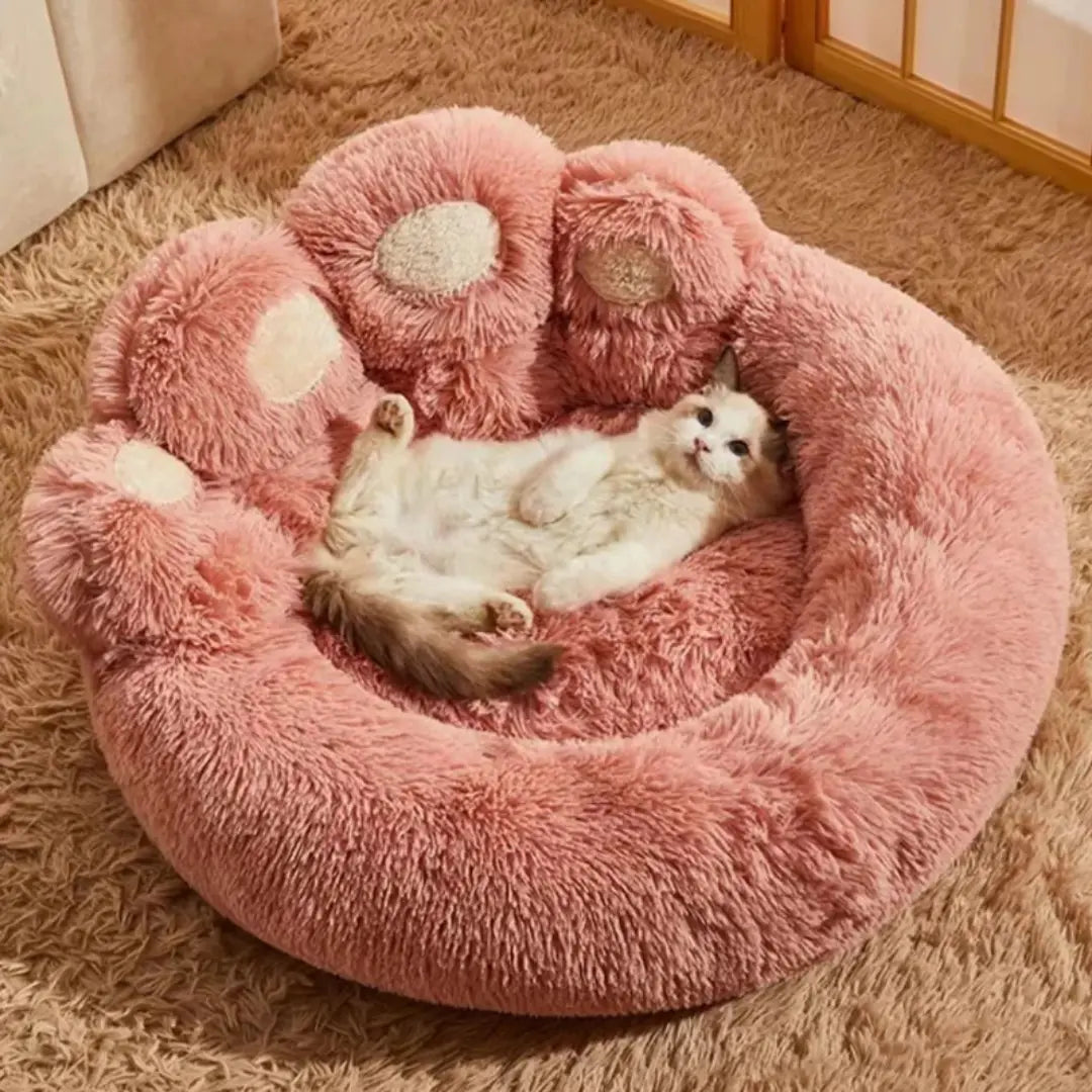 Cozy Bear Paw Dog Bed with Fluffy Raised Backrest for Dogs & Cats