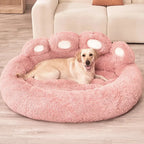 Cozy Bear Paw Dog Bed with Fluffy Raised Backrest for Dogs & Cats