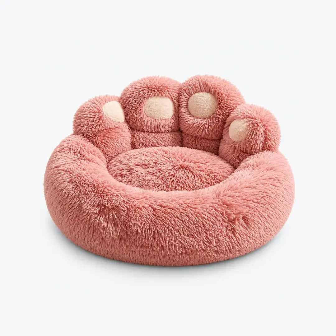 Cozy Bear Paw Dog Bed with Fluffy Raised Backrest for Dogs & Cats