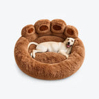 Cozy Bear Paw Dog Bed with Fluffy Raised Backrest for Dogs & Cats