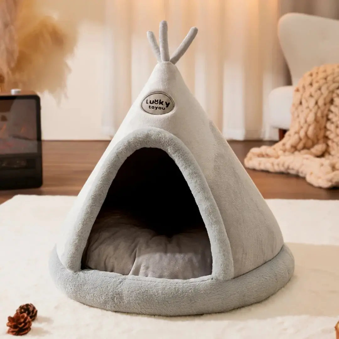 Cozy Hideaway Pet Teepee Tent with Plush Cushion for Cats & Small Dogs
