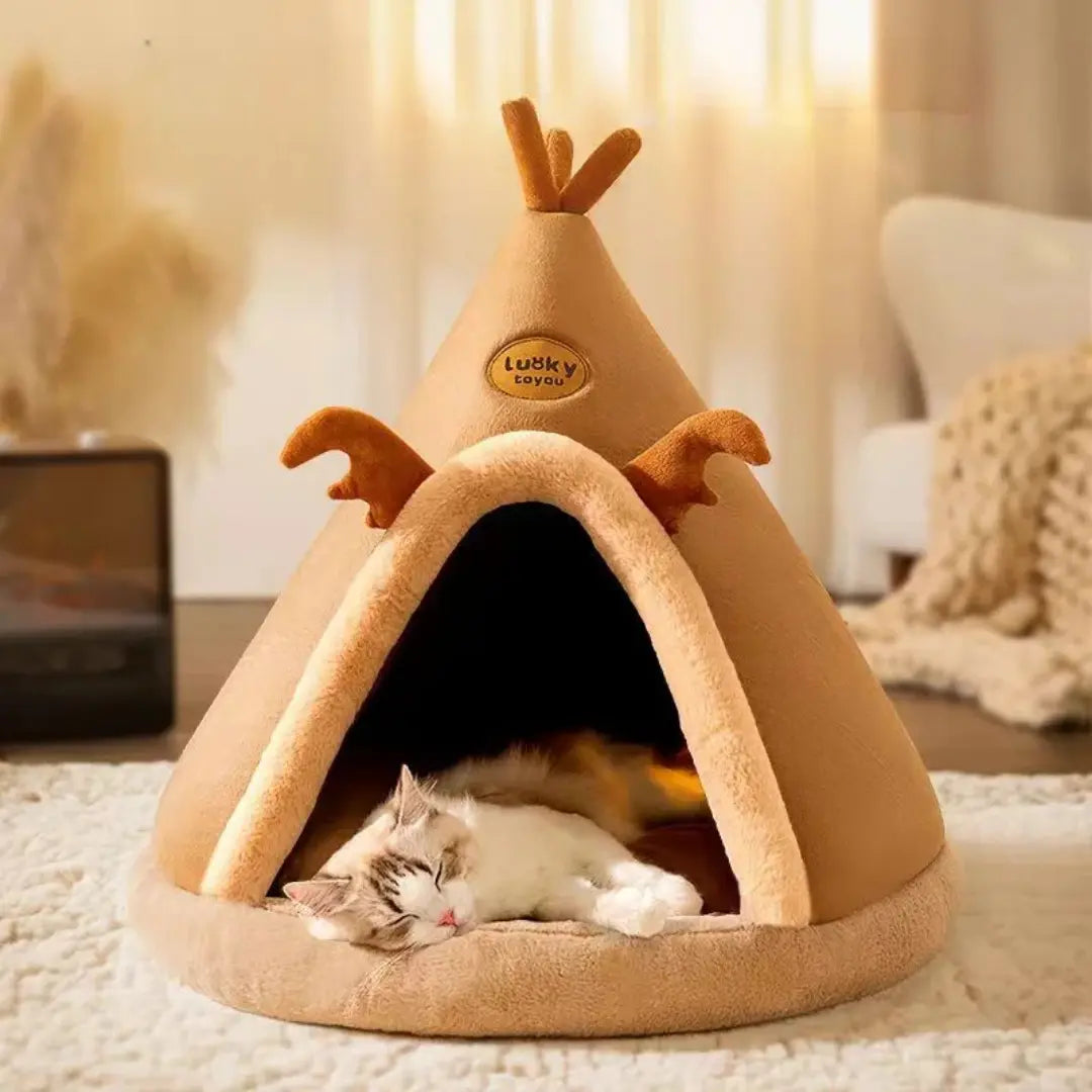 Cozy Hideaway Pet Teepee Tent with Plush Cushion for Cats & Small Dogs