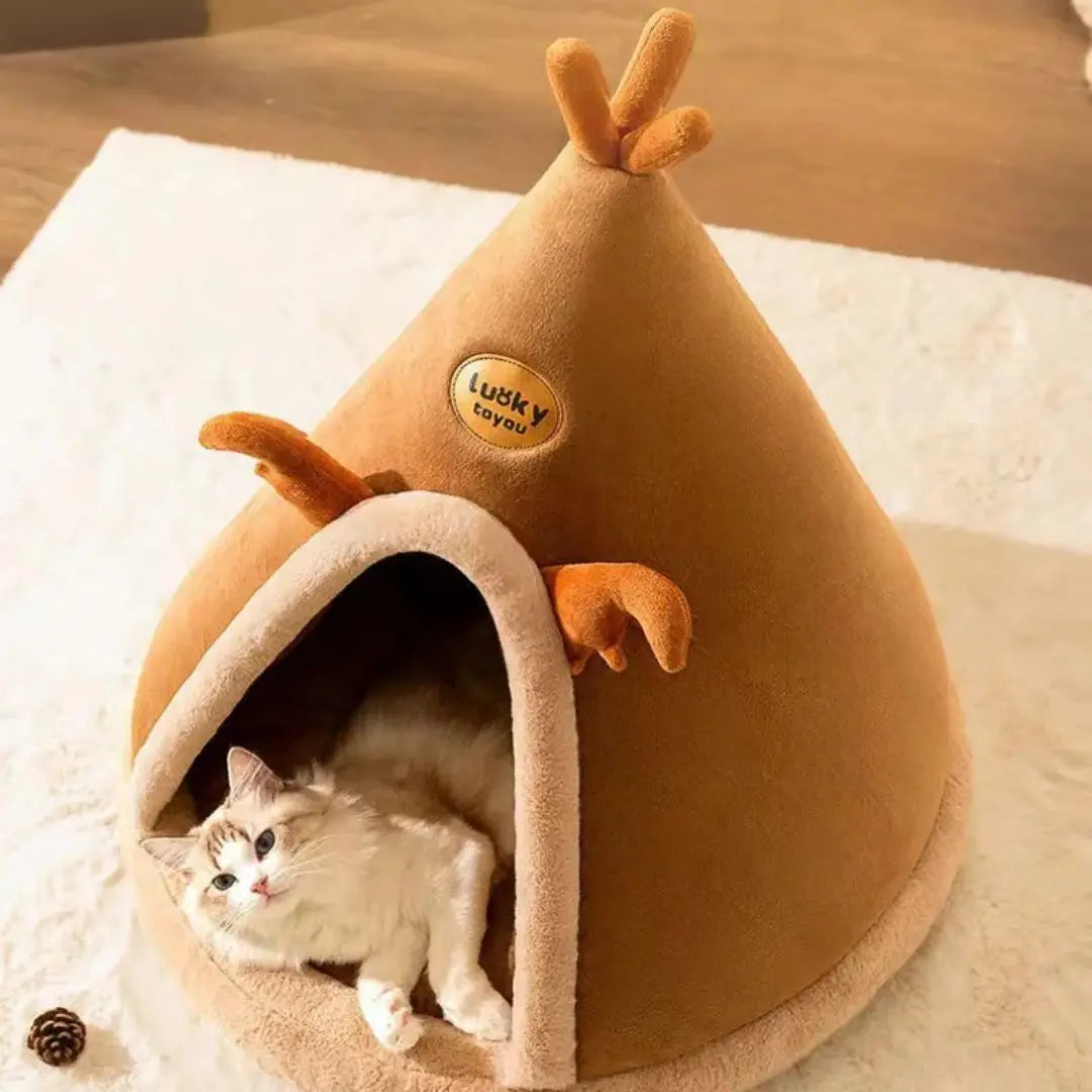 Cozy Hideaway Pet Teepee Tent with Plush Cushion for Cats & Small Dogs