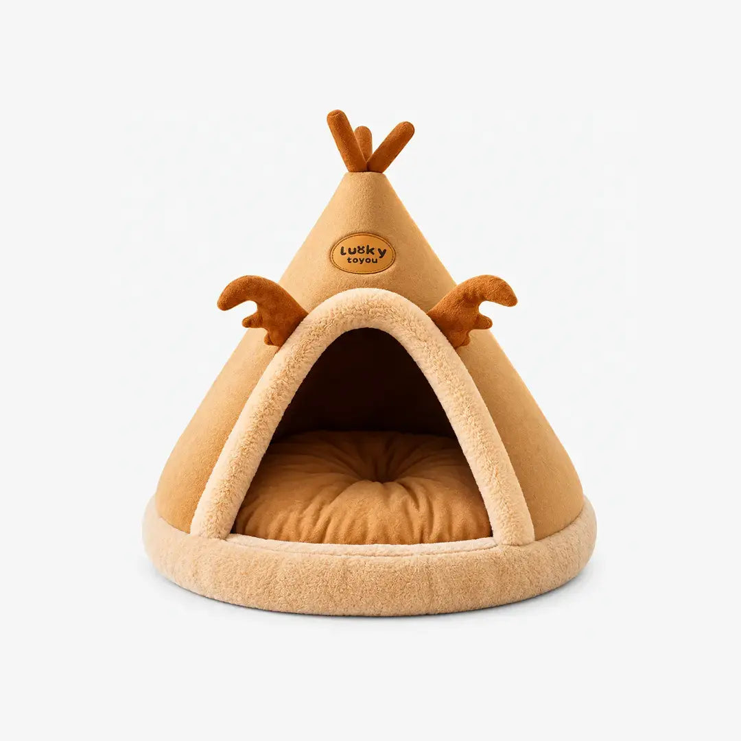Cozy Hideaway Pet Teepee Tent with Plush Cushion for Cats & Small Dogs