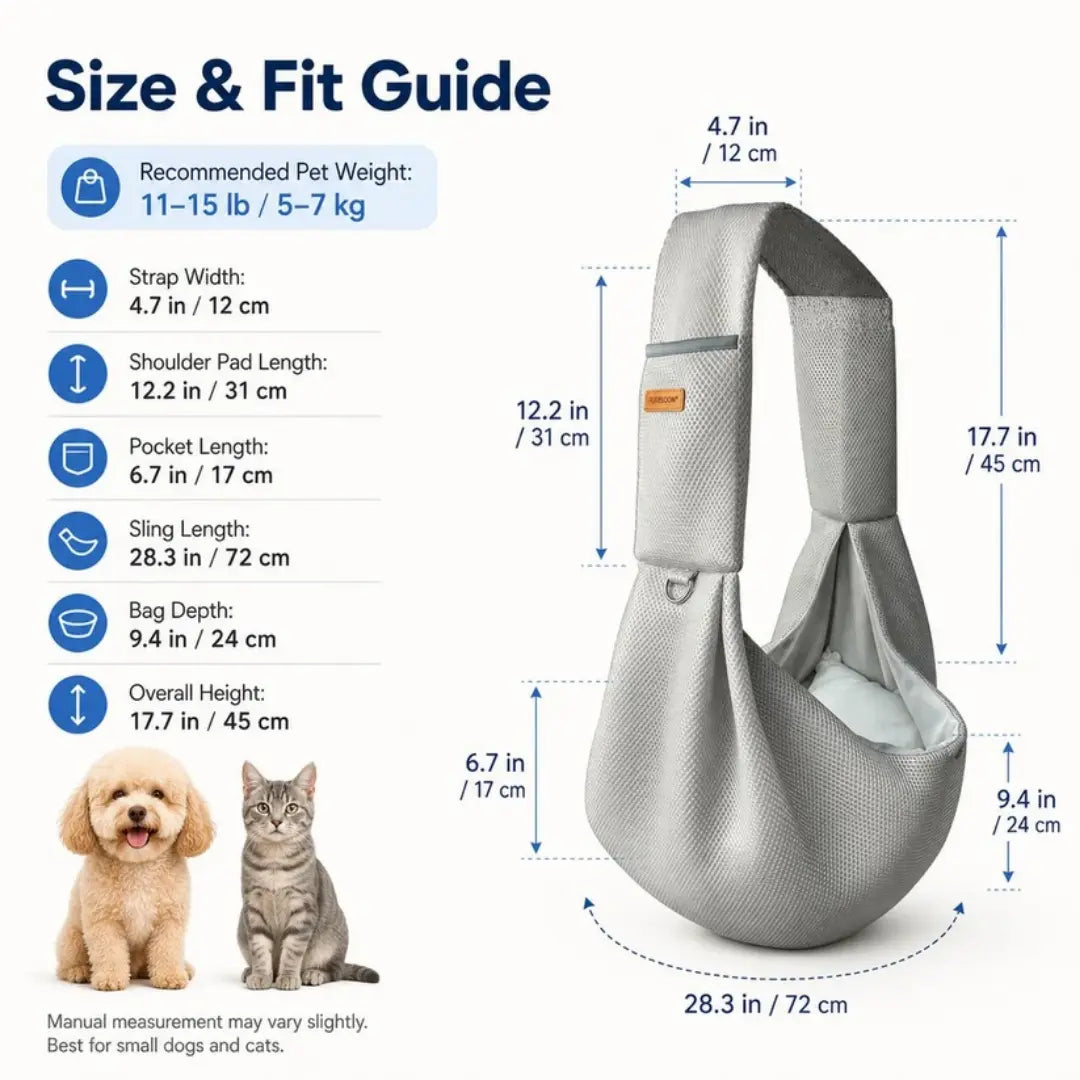 Crossbody Pet Sling Carrier for Small Dogs & Cats, Breathable Hands-Free Shoulder Bag
