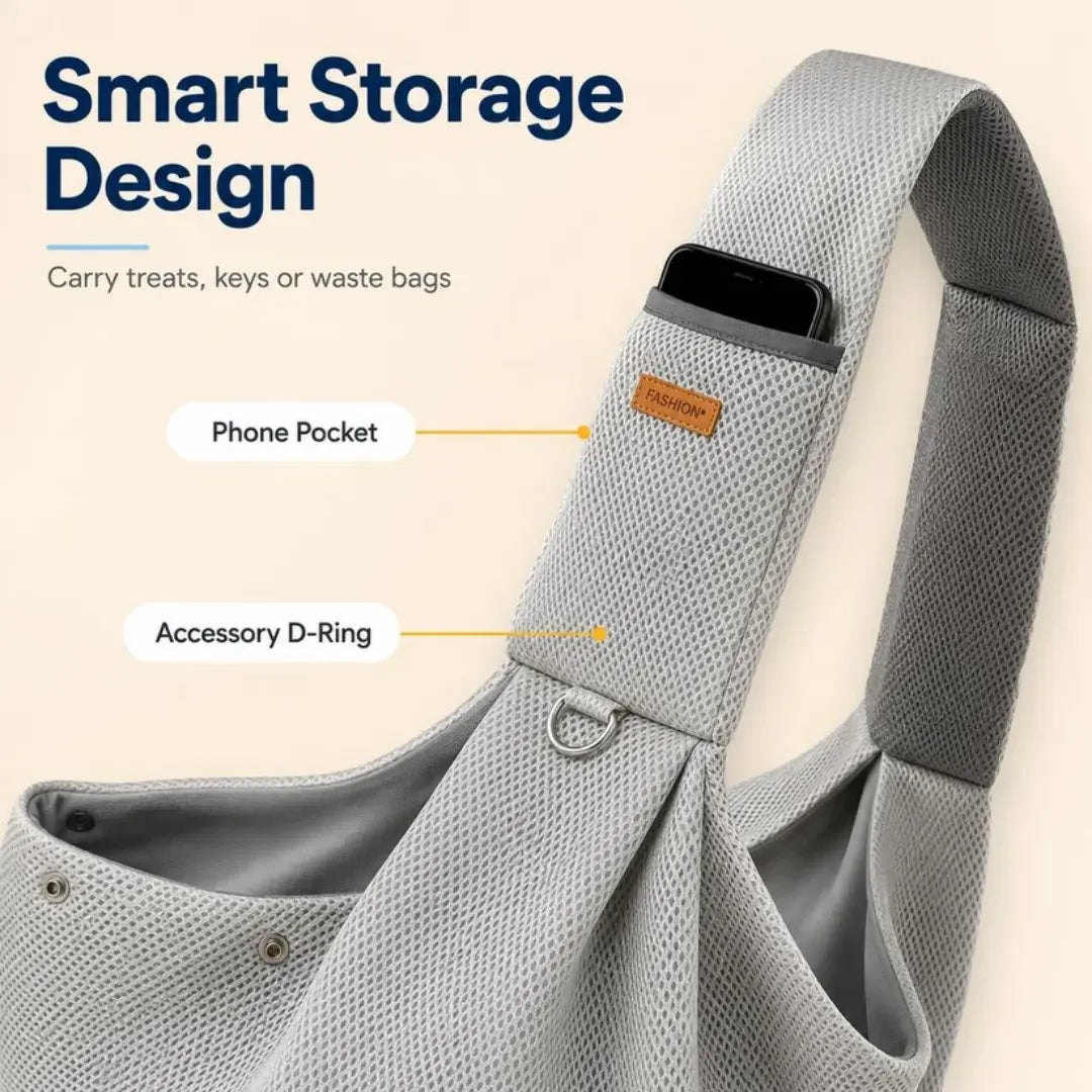 Crossbody Pet Sling Carrier for Small Dogs & Cats, Breathable Hands-Free Shoulder Bag