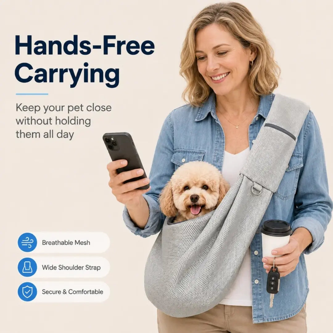 Crossbody Pet Sling Carrier for Small Dogs & Cats, Breathable Hands-Free Shoulder Bag