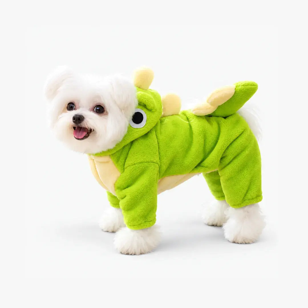 Dinosaur Dog Pajamas for Small Dogs, Warm Four-Leg Fleece Jumpsuit