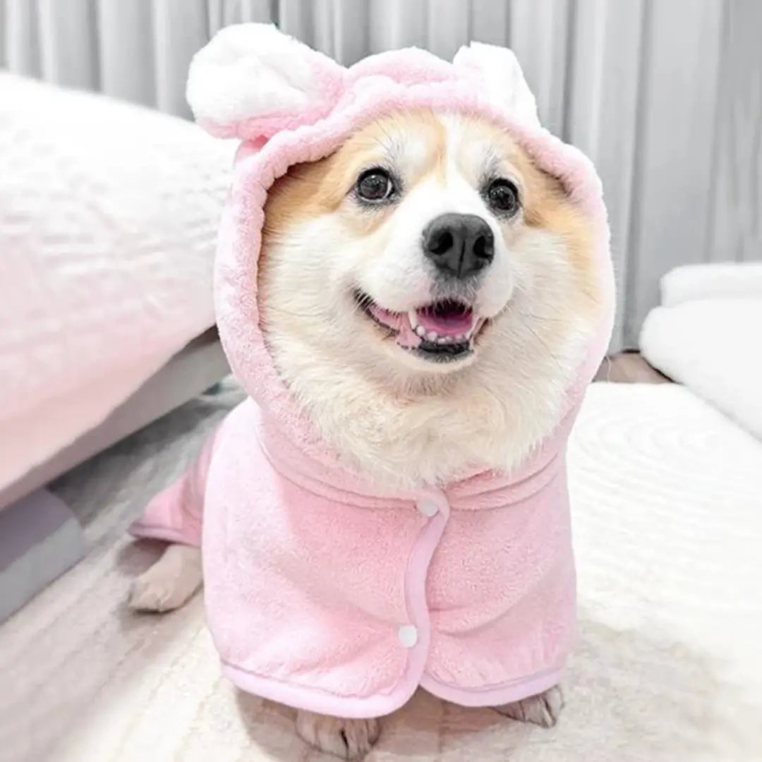 Dog Drying Coat for Dogs & Cats, Hooded Quick-Dry Bathrobe