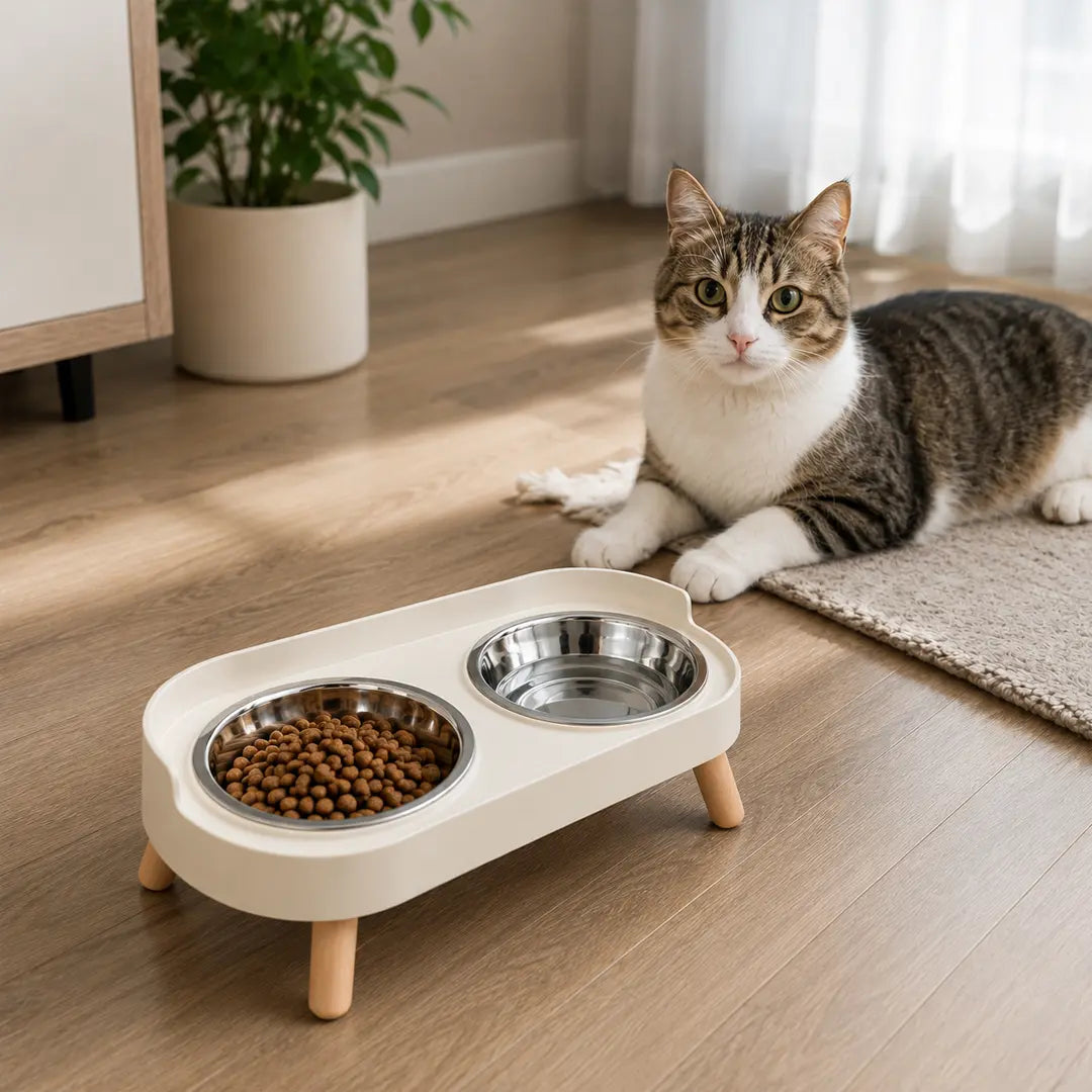 Double Pet Feeder, Stainless Steel Food and Water Bowls with Splash Guard
