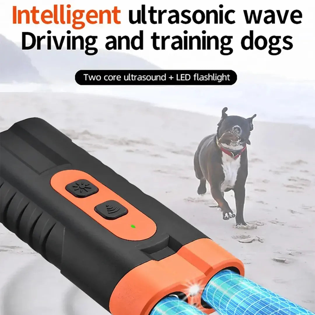 Dual-Head Ultrasonic Anti Barking Dog Device with LED Flashlight