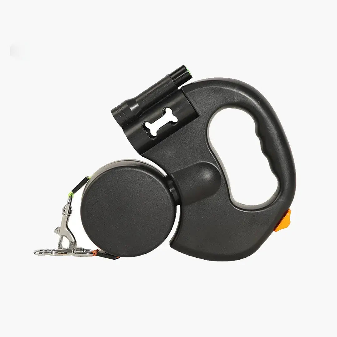 Dual Retractable Dog Leash for Two Dogs, 3m 360° Swivel Lead with Light & Reflective Rope