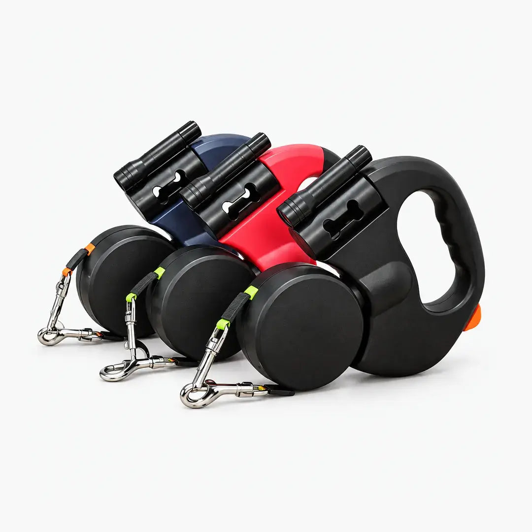 Dual Retractable Dog Leash for Two Dogs, 3m 360° Swivel Lead with Light & Reflective Rope