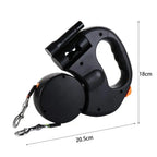 Dual Retractable Dog Leash for Two Dogs, 3m 360° Swivel Lead with Light & Reflective Rope