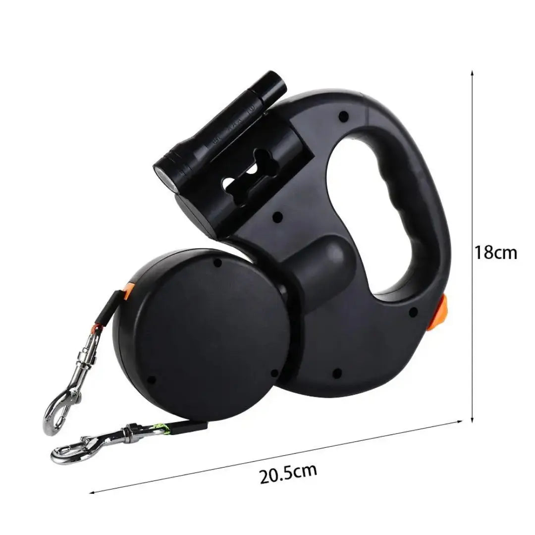 Dual Retractable Dog Leash for Two Dogs, 3m 360° Swivel Lead with Light & Reflective Rope