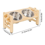 Elevated Dog Bowls for Small Dogs & Cats, Adjustable Wooden Stand