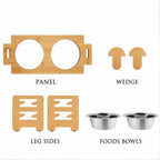 Elevated Dog Bowls for Small Dogs & Cats, Adjustable Wooden Stand