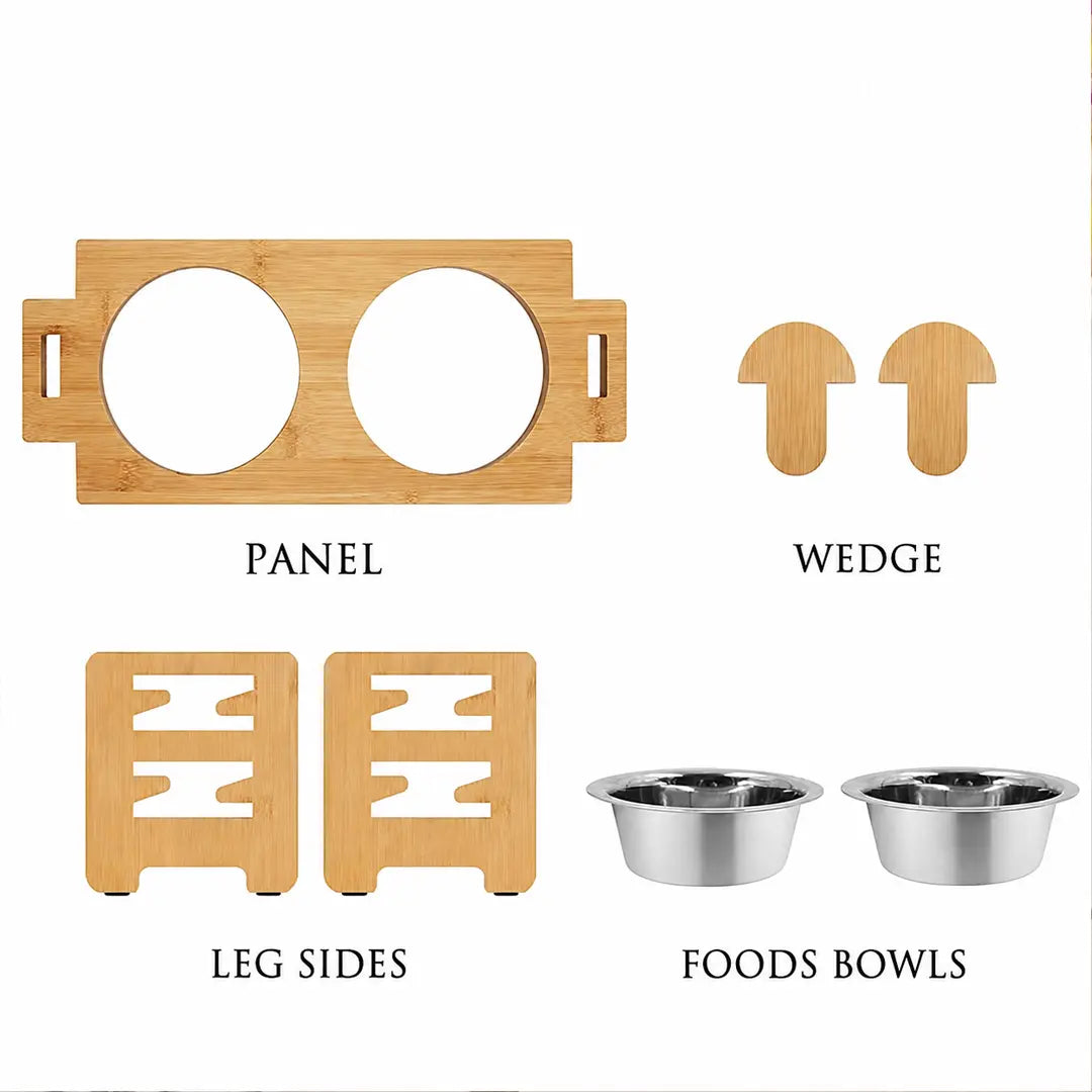 Elevated Dog Bowls for Small Dogs & Cats, Adjustable Wooden Stand
