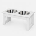 Elevated Dog Bowls for Small Dogs, White Wooden Feeding Station